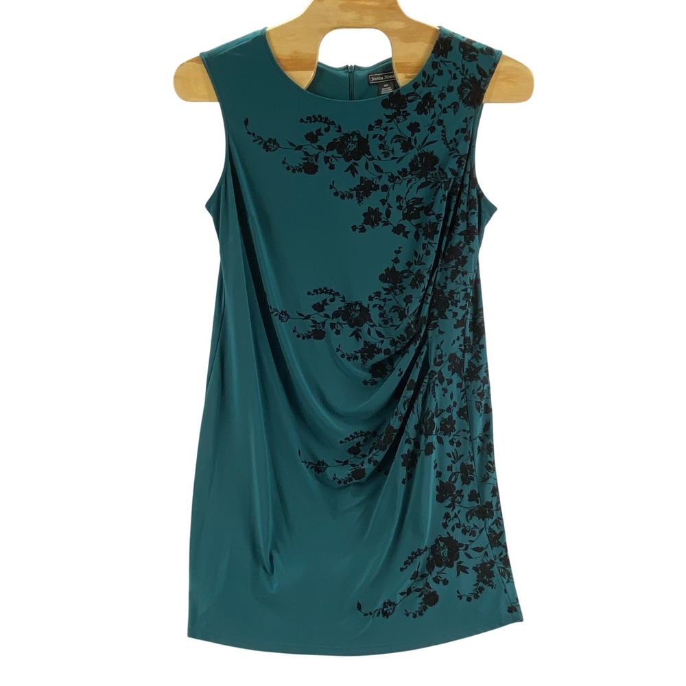 Jessica Howard Womens 20W Teal Green Flocked Floral Side Draped Sheath Dress